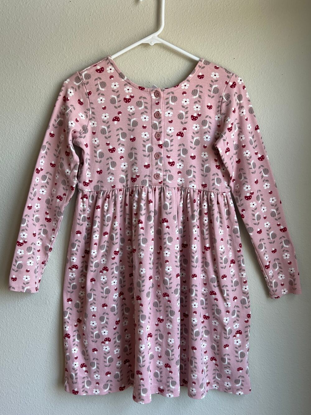 Hanna Andersson Pink Mushroom Floral Pocket Long Sleeve Dress Size 150 cm US 12